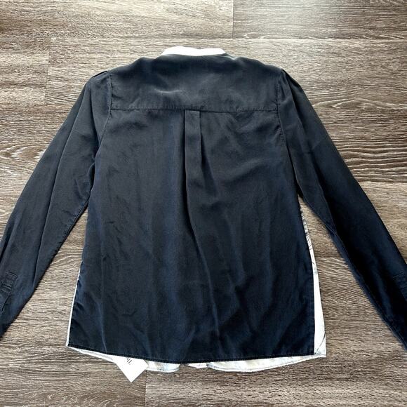 Marchesa Voyage 100% Silk Graphic Print Blouse Sz 4 Black White Long Sleeve VGUC - Picture 7 of 11